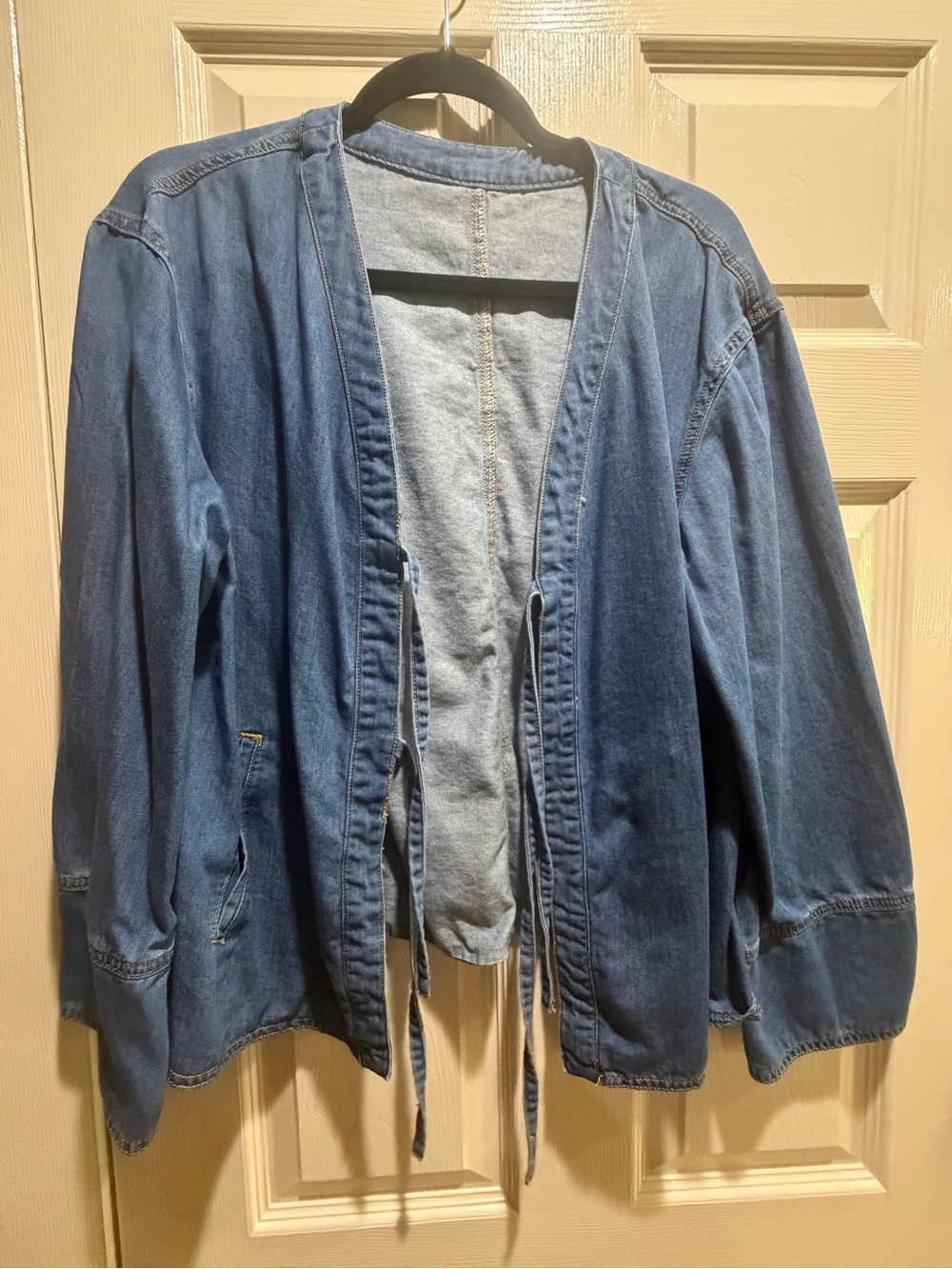 Women's Blue Denim Tie-Front Jacket